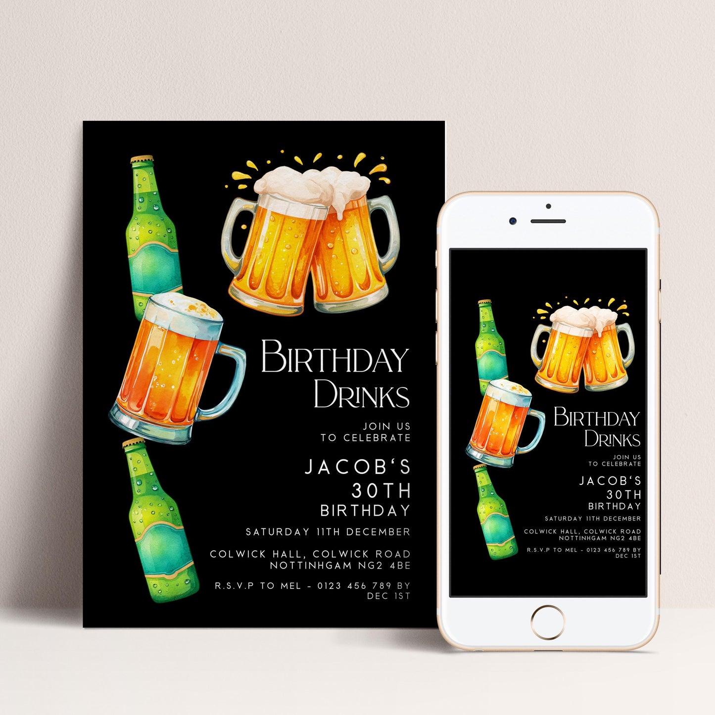 30th Birthday Drinks Invitation, Beer Birthday Party Invite for Him, Editable 30th Birthday Invitation, Adult Birthday Drinks Invite
