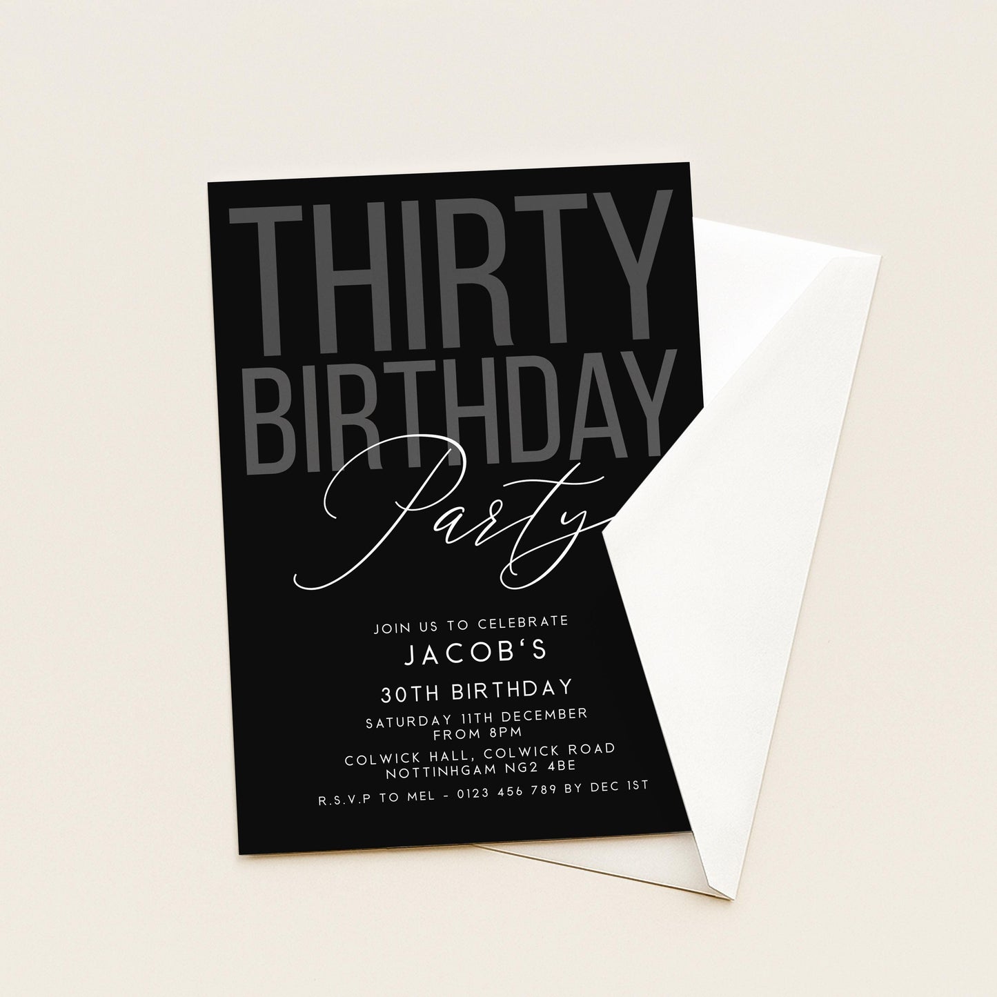 Editable 30th Birthday Invitation, Editable Black Thirty Party Invite, Mens Adult Invitation Template, 30th BirthdayPrintable Template