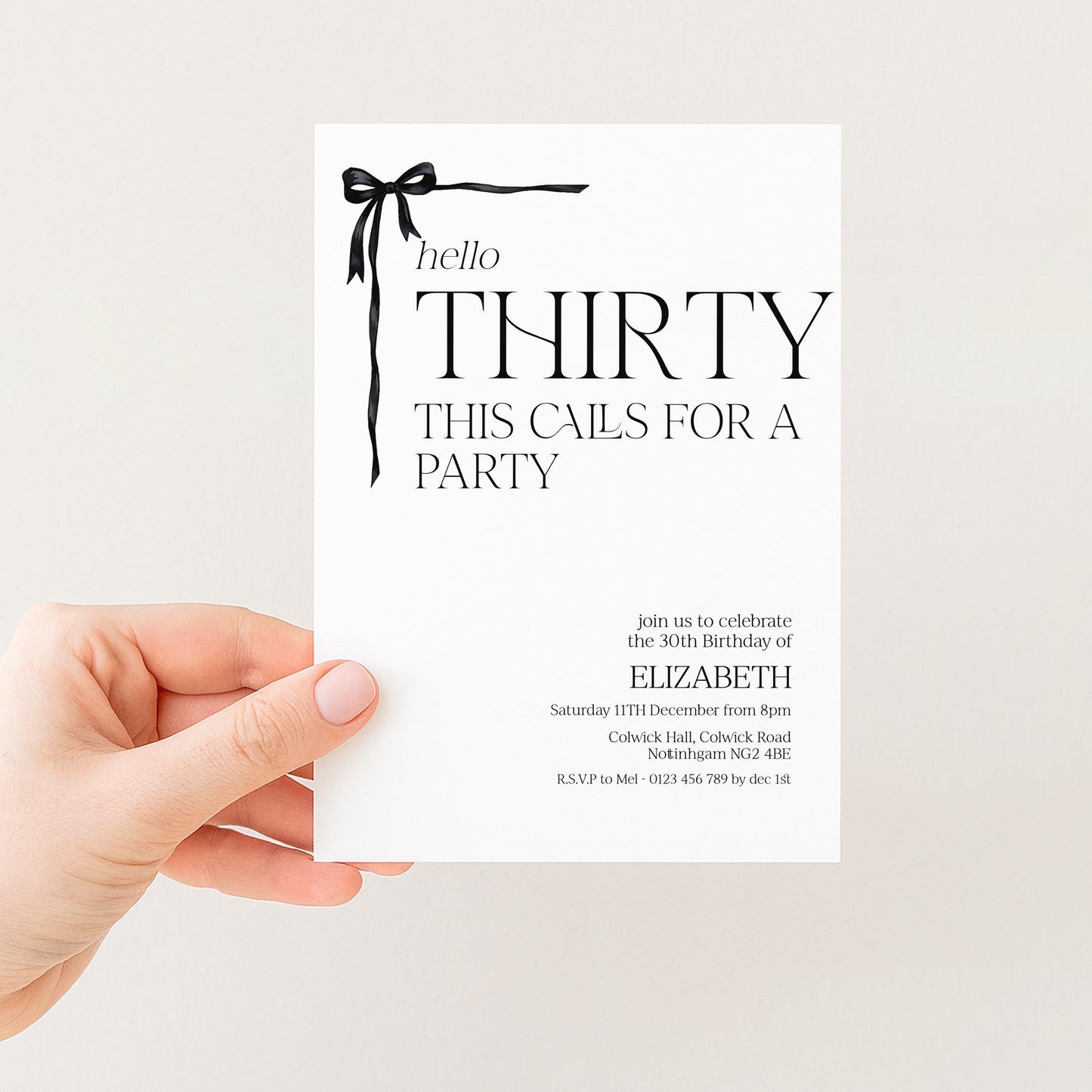 30th Birthday Invitation Woman, Hello Thirty Party Invite, Bow Birthday Invite, Editable Corjl Template