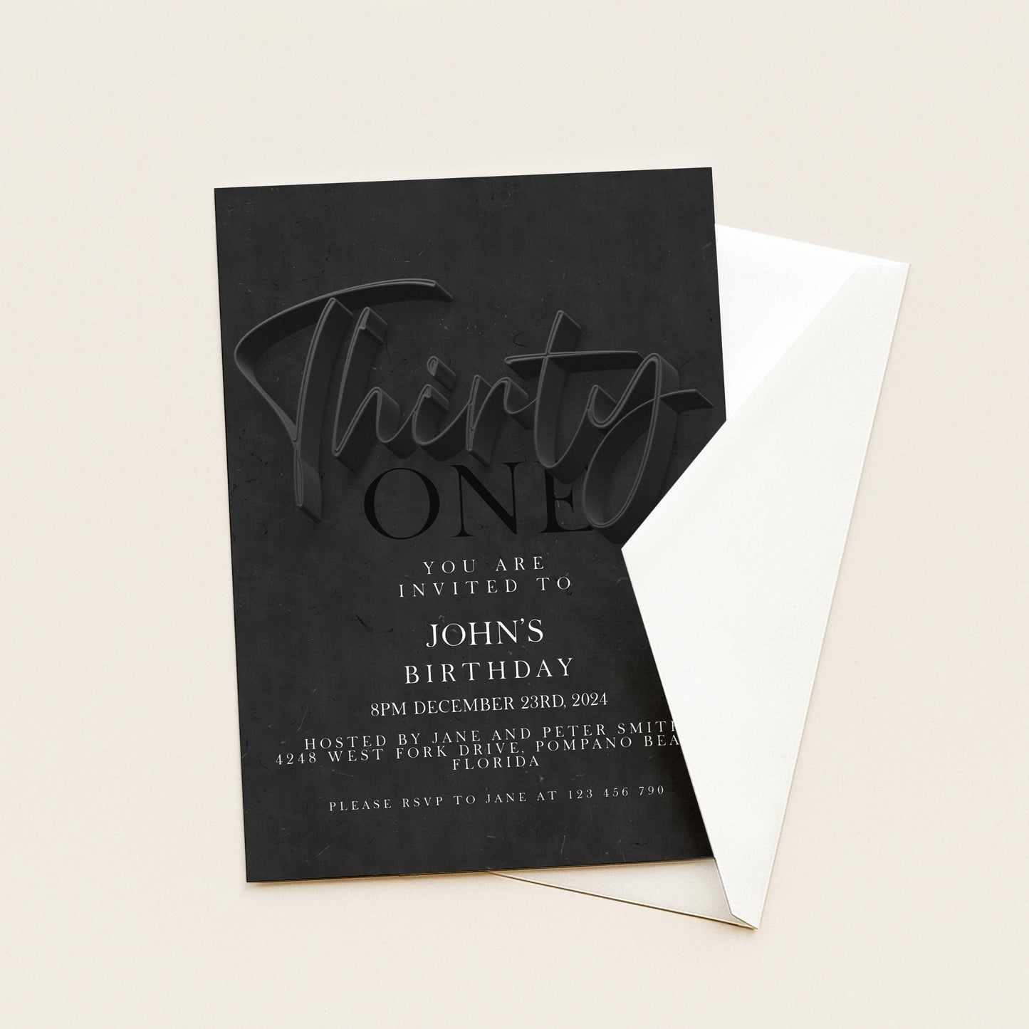 31st Birthday Invitation Editable 31st invite Black invitation Simple Elegant For Him or Her Instant Download Printable SE19