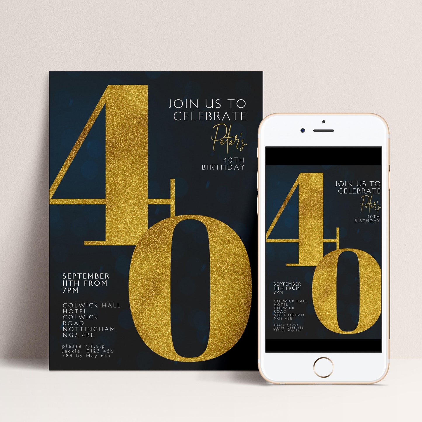 40th Birthday Invitation for Men Black Gold Editable Forty For Him Boys Men Template Corjl Instant Download