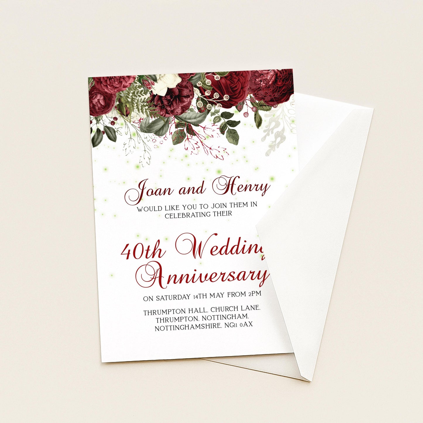 40th Ruby Wedding Anniversary Invitation, Editable Template Printable Anniversary Party Invite, 0054 Digital Download