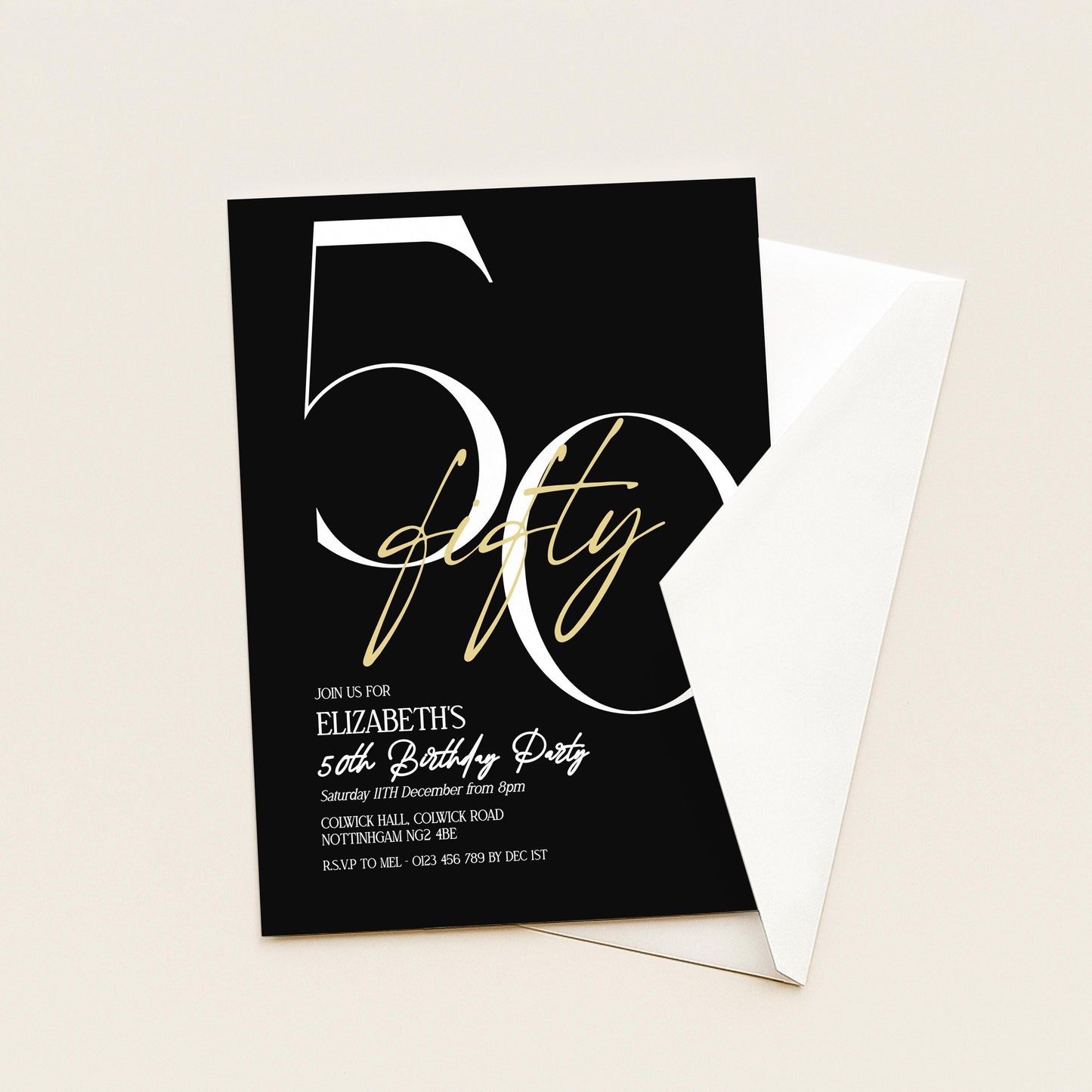 50th Birthday Invitation, Minimalist Fifty Party Invite, Editable Template Printable Digital Download