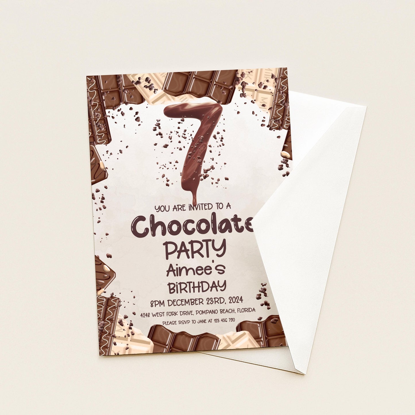 7th Chocolate Party Invitation Editable Instant Download Invite Template For Boy or For Girl Invite Printable Editable CH78