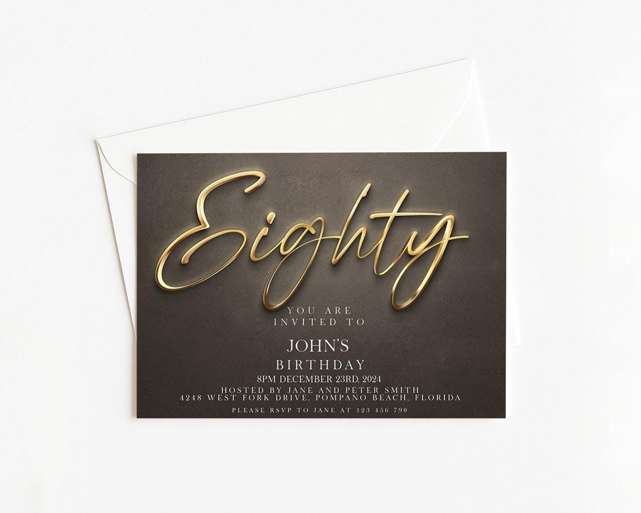 80th Birthday Invitation Template Editable 80th Printable Template Black Gold Editable Digital Download