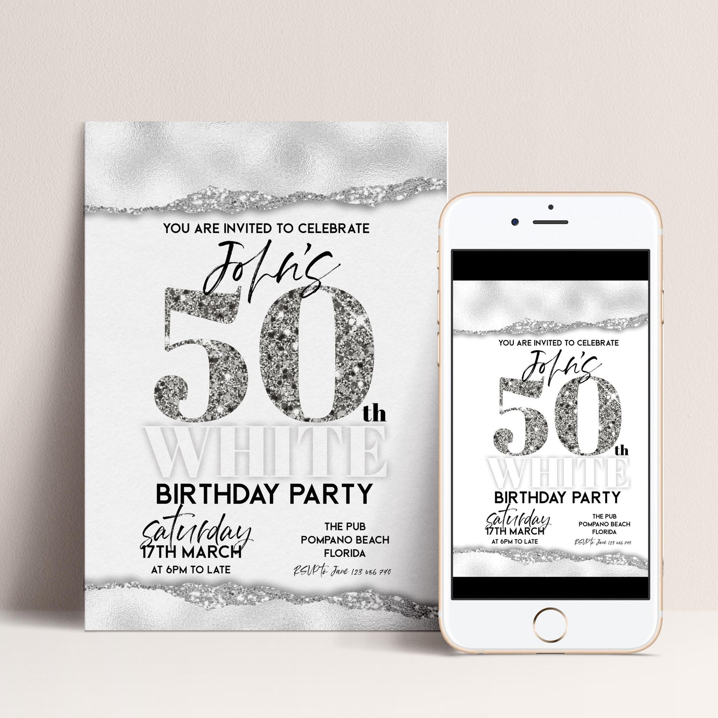 All White Party Invitation Bling Bling All White Birthday Bash All White Birthday Bash White Silver Glitter Party Editable to Any Age