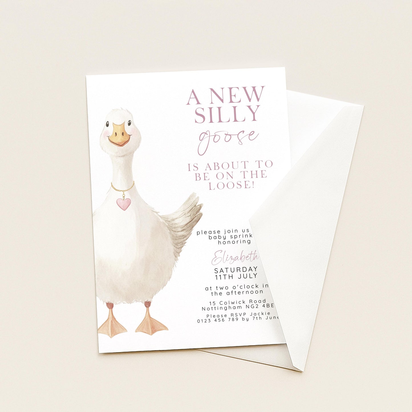 Baby Sprinkle Invitation Goose Theme, Pink Baby Shower Invite, Cute Baby Sprinkle, Editable Template SG21