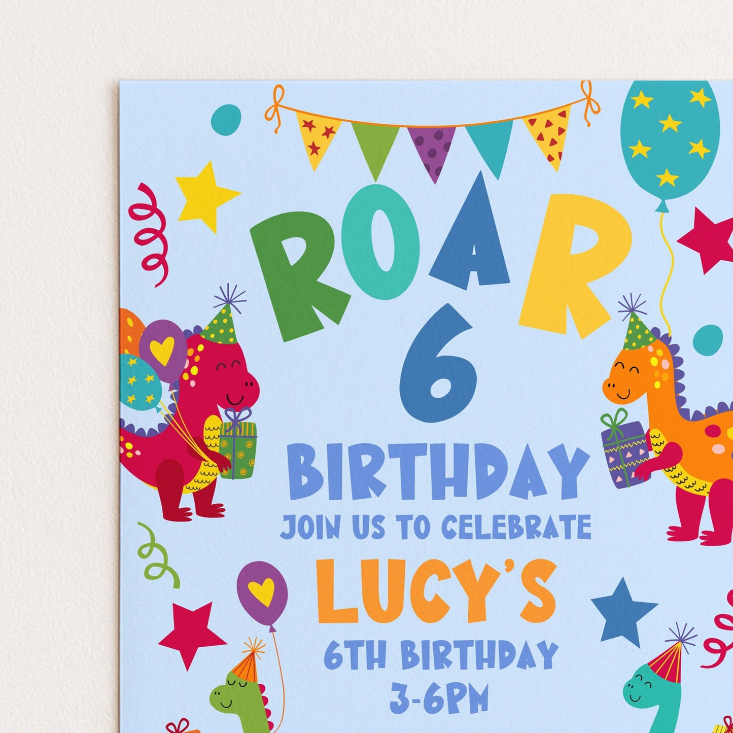 Birthday Invitation: Colorful Dinosaur Theme - Editable, Printable Invite