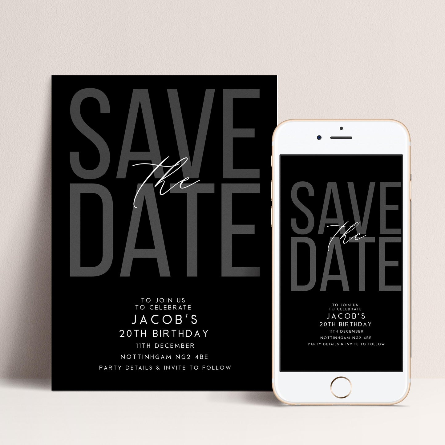 Editable Birthday Save the Date, Editable Black Mens Adult Invitation Template, Save the Date Printable Template