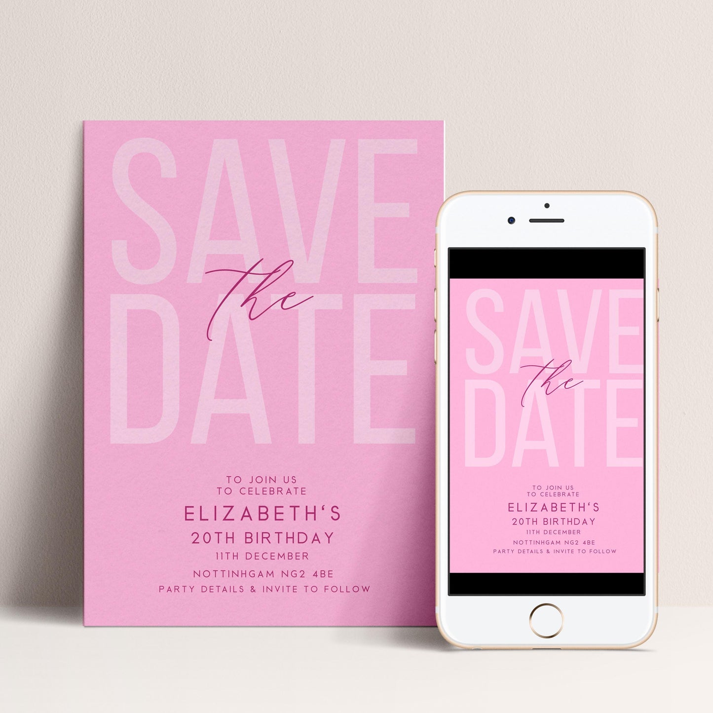 Editable Birthday Save the Date, Editable Pink Women's Adult Invitation Template, Save the Date Printable Template