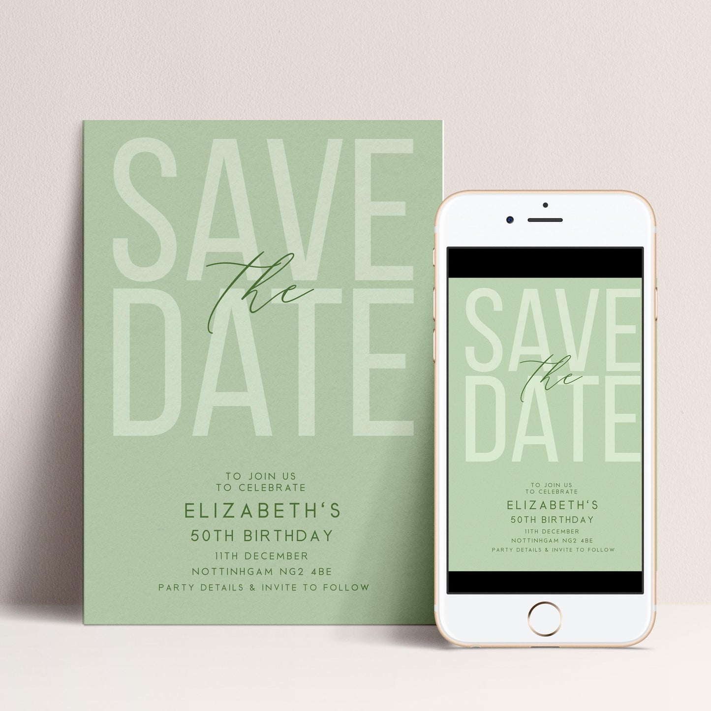 Editable Birthday Save the Date, Editable Unisex Sage Adult Invitation Template, Save the Date Printable Template