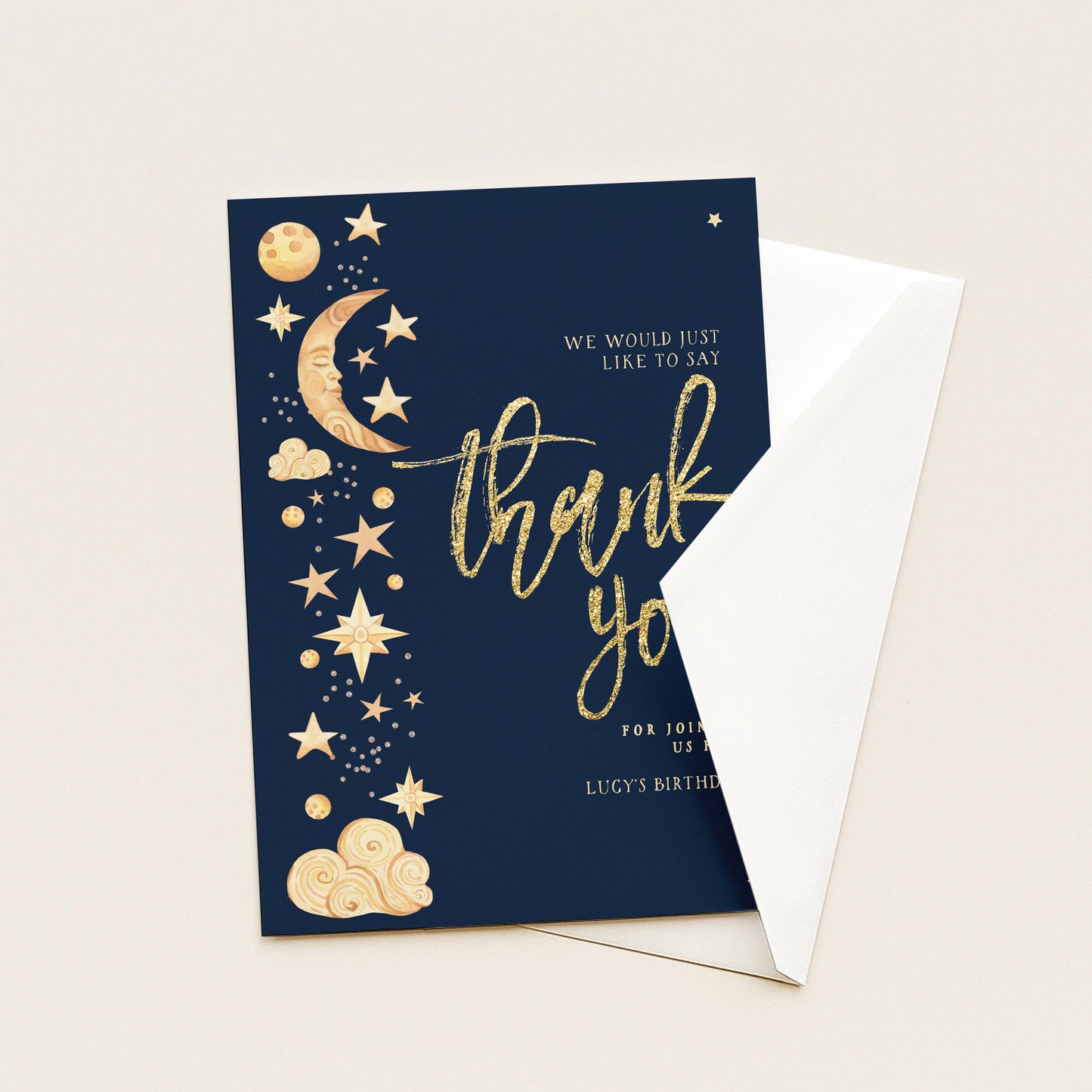 Birthday Thank You Card Celestial, Star Moon Thank You Card, Party Thank You Printable, Editable Template CL09