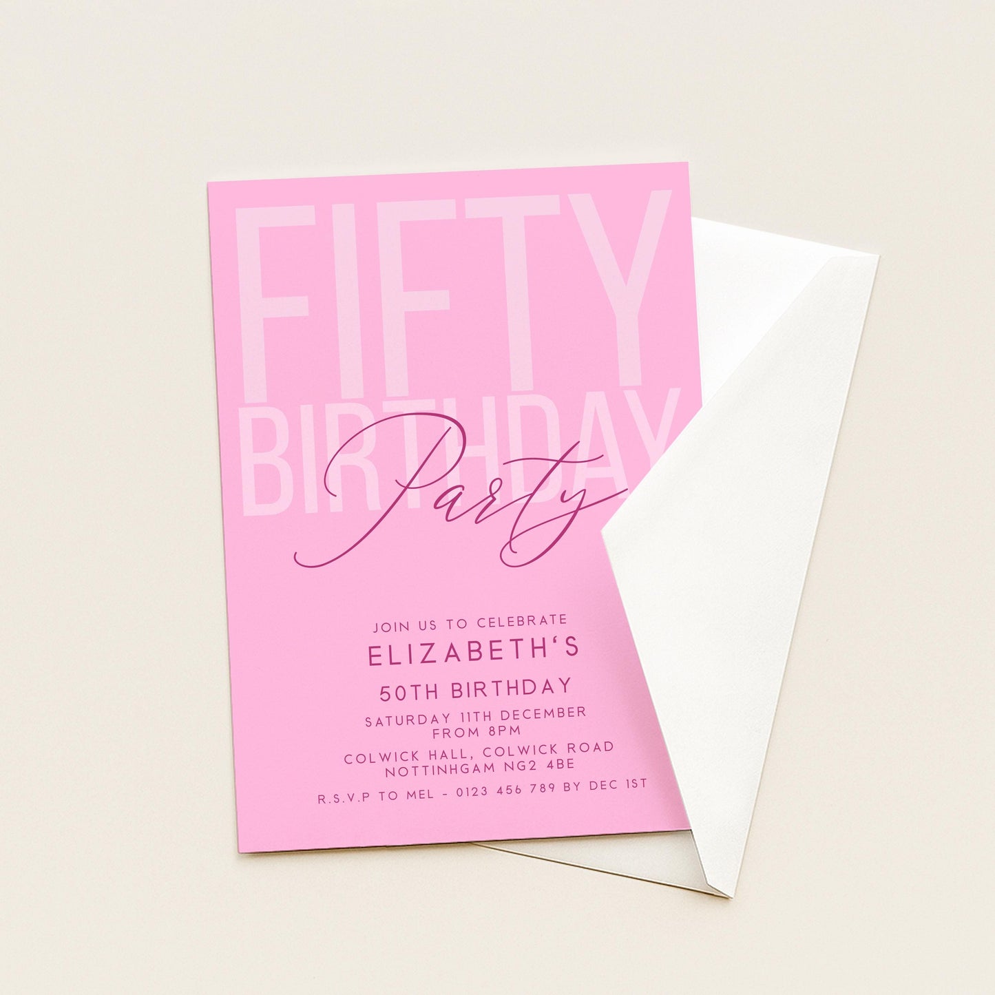 Editable 50th Birthday Invitation, Editable Pink Fifty Party Invite, Women's Adult Invitation Template, 50th Birthday Printable Template