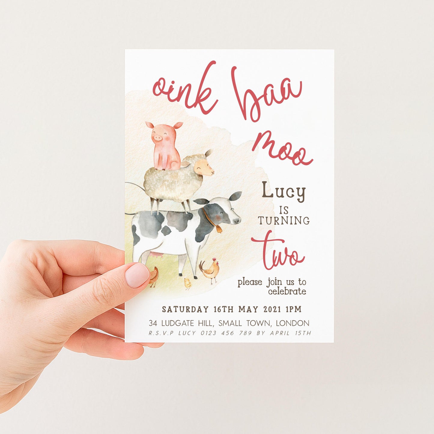 Farm Birthday Invitation 2nd Birthday, Barnyard Party Invite, Farm Animal Birthday Invite, Editable Template FM56