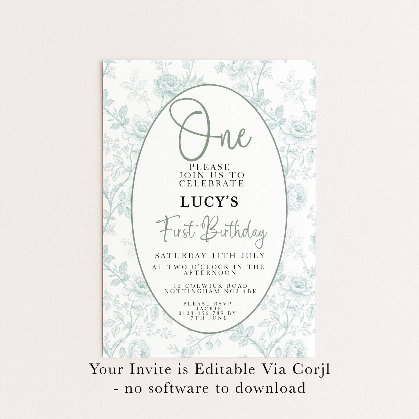The image is a birthday invitation for a girl named Lucy, which is editable via a computer.