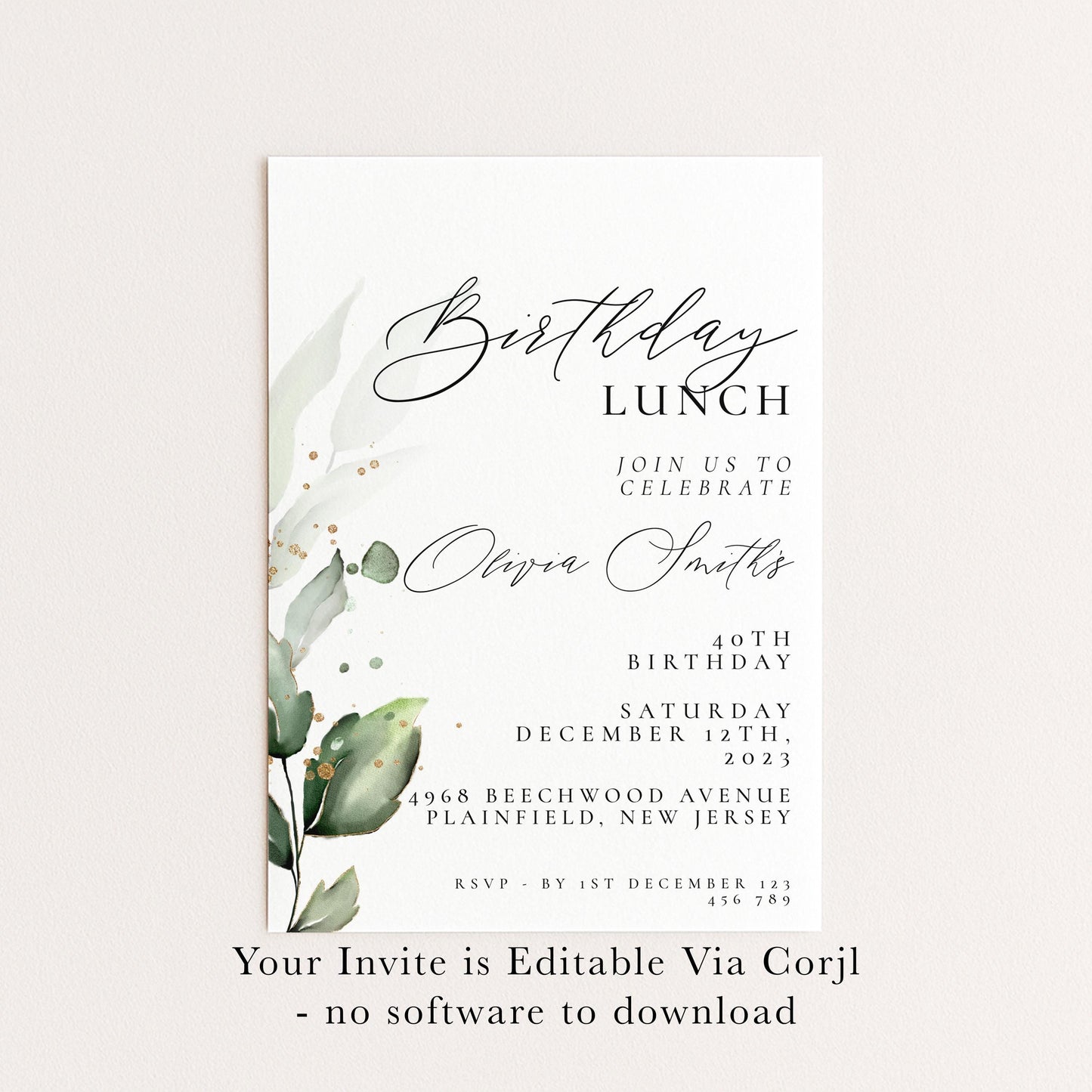 The image is a birthday invitation for a lunch celebration.