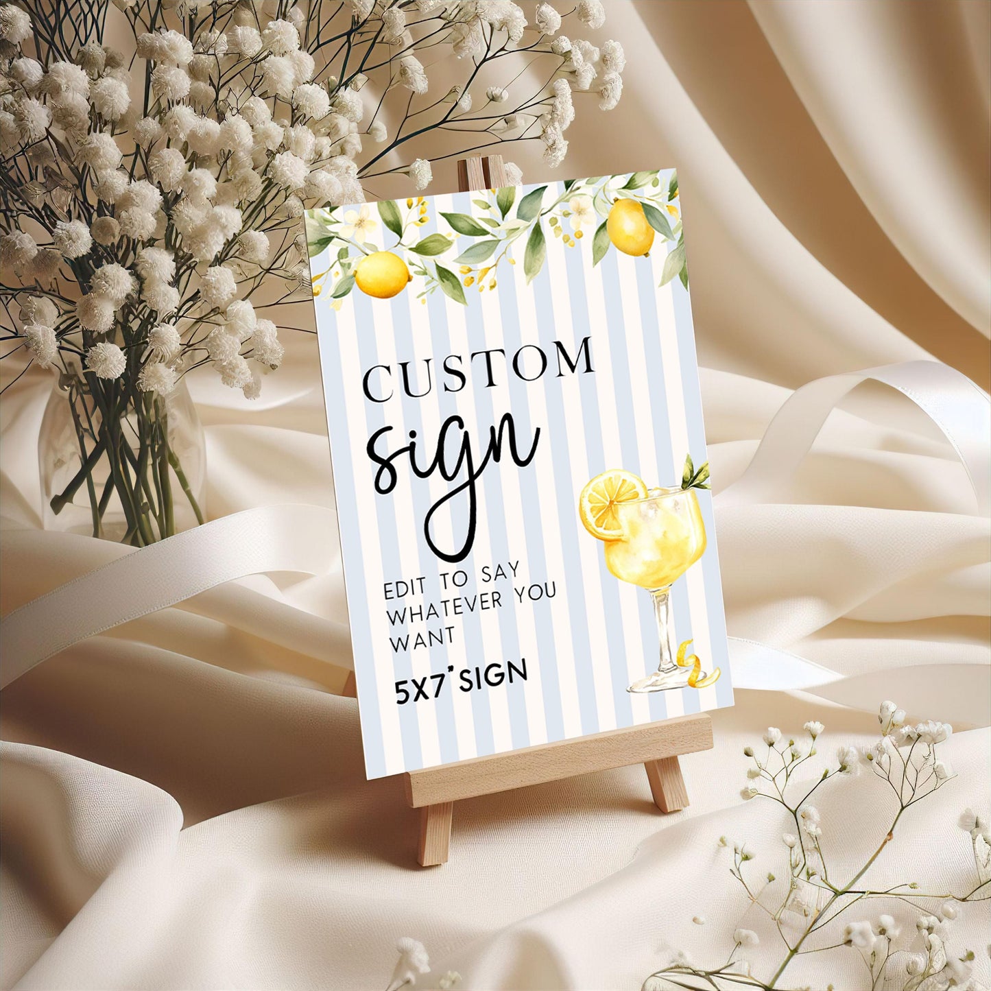 Editable Lemon Custom Table Signs Citrus Summer Party Printable 5x7 and 8x10 Corjl Signs Instant Download Wedding or Birthday Decor LM89