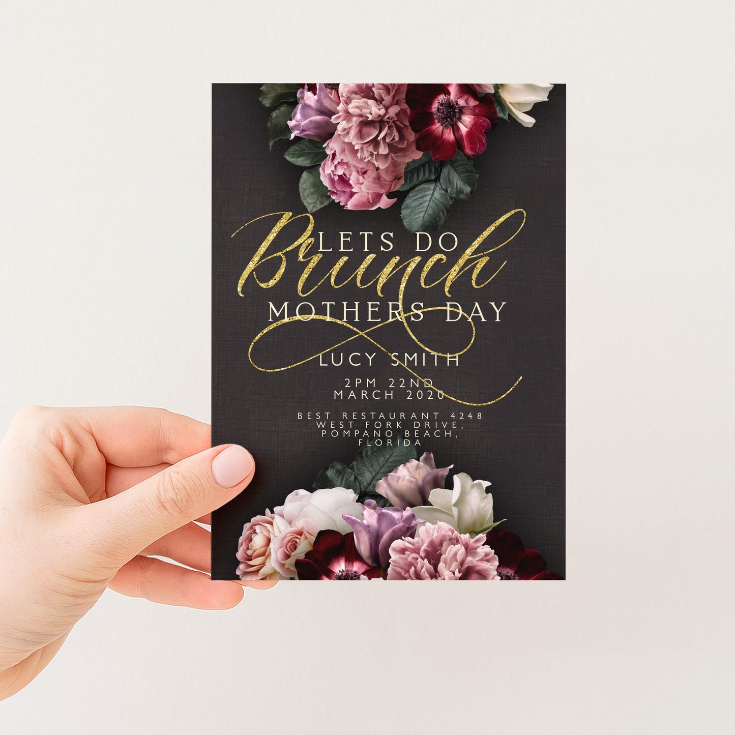 Mothers Day Brunch Invitation Lets Do Brunch Invite Flora and Gold Glitter Instant Download Editable template Corjl Invitation
