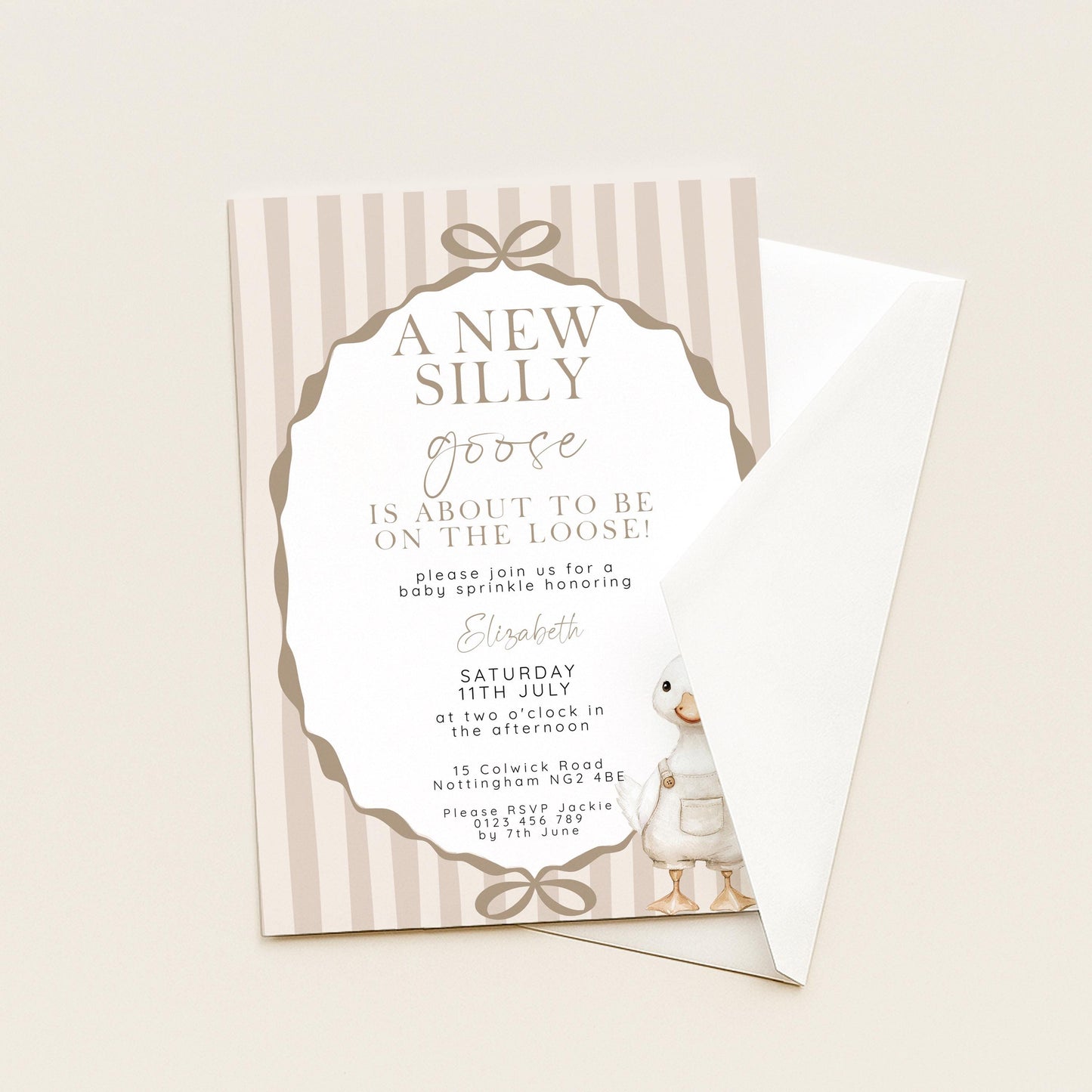 Editable Neutral Goose Baby Sprinkle Invitation, Printable Baby Shower Template , Corjl Instant Download SG21