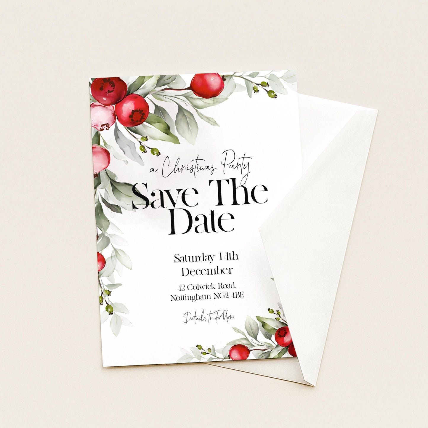 Save The Date Christmas Party Invitation Editable Template Holiday Christmas Foliage Invite Printable Instant Download