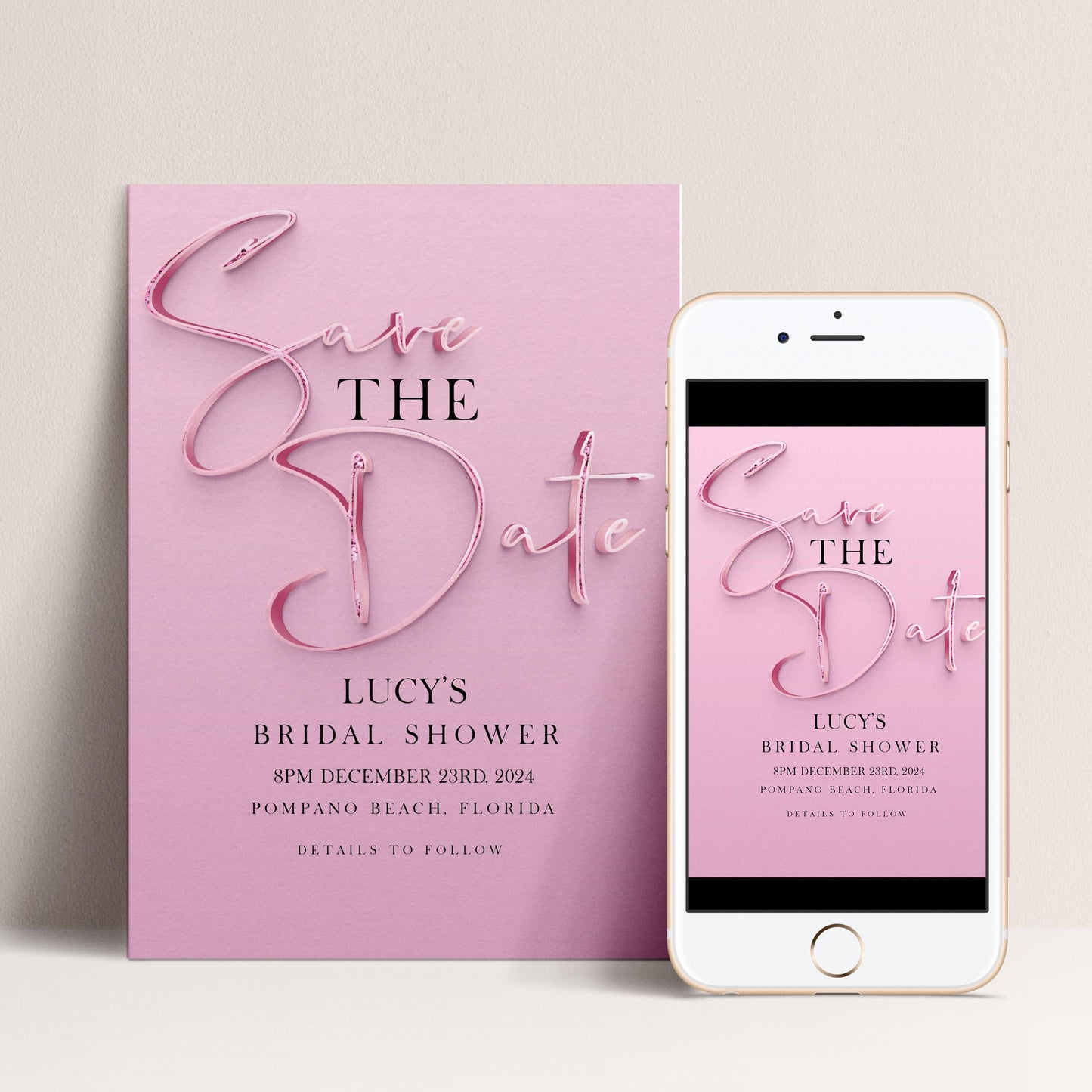 Save The Date Editable invite Pink Sparkly Date Reminder, Simple Elegant For Her Instant Download Printable SPK