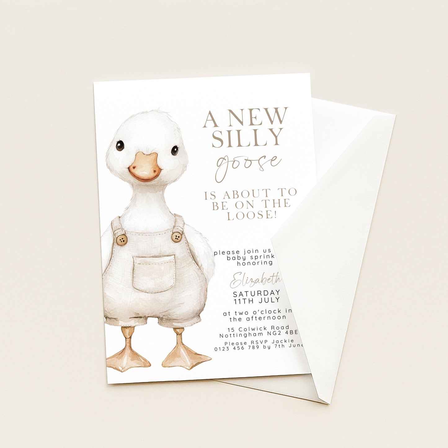 Silly Goose Baby Sprinkle Invitation Download – Neutral Baby Shower Digital Download Invite, Gender Neutral Editable Printable Template SG21