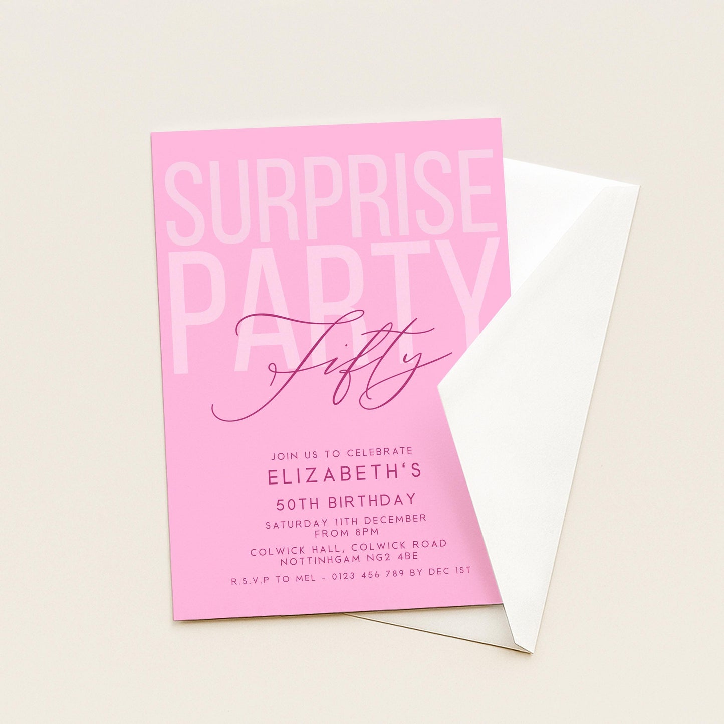 Surprise 50th Birthday Invitation, Editable Pink Surprise Party Invite, Women's Adult Invitation Template, 50th BirthdayPrintable Template