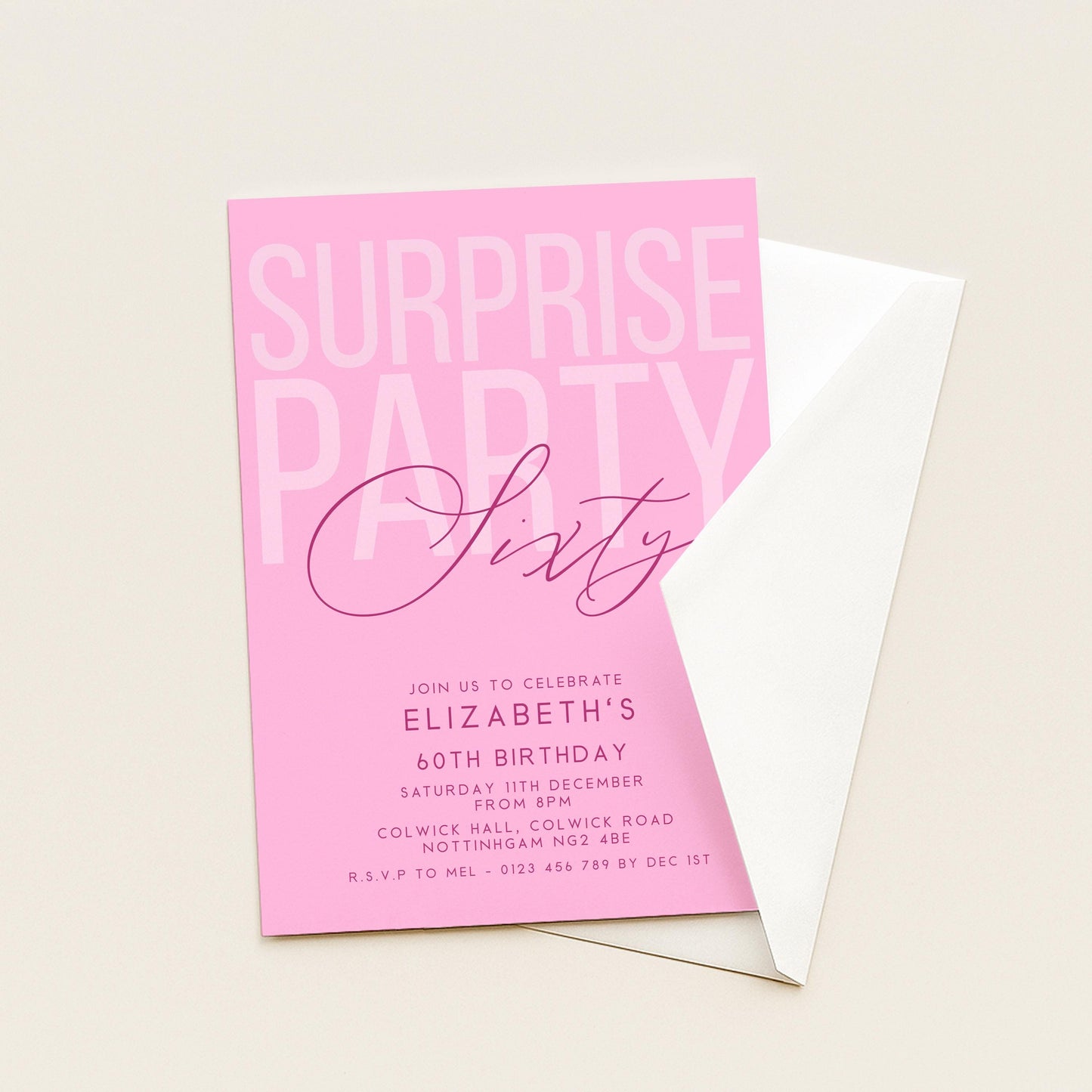 Surprise 60th Birthday Invitation, Editable Pink Surprise Party Invite, Women's Adult Invitation Template, 60th BirthdayPrintable Template
