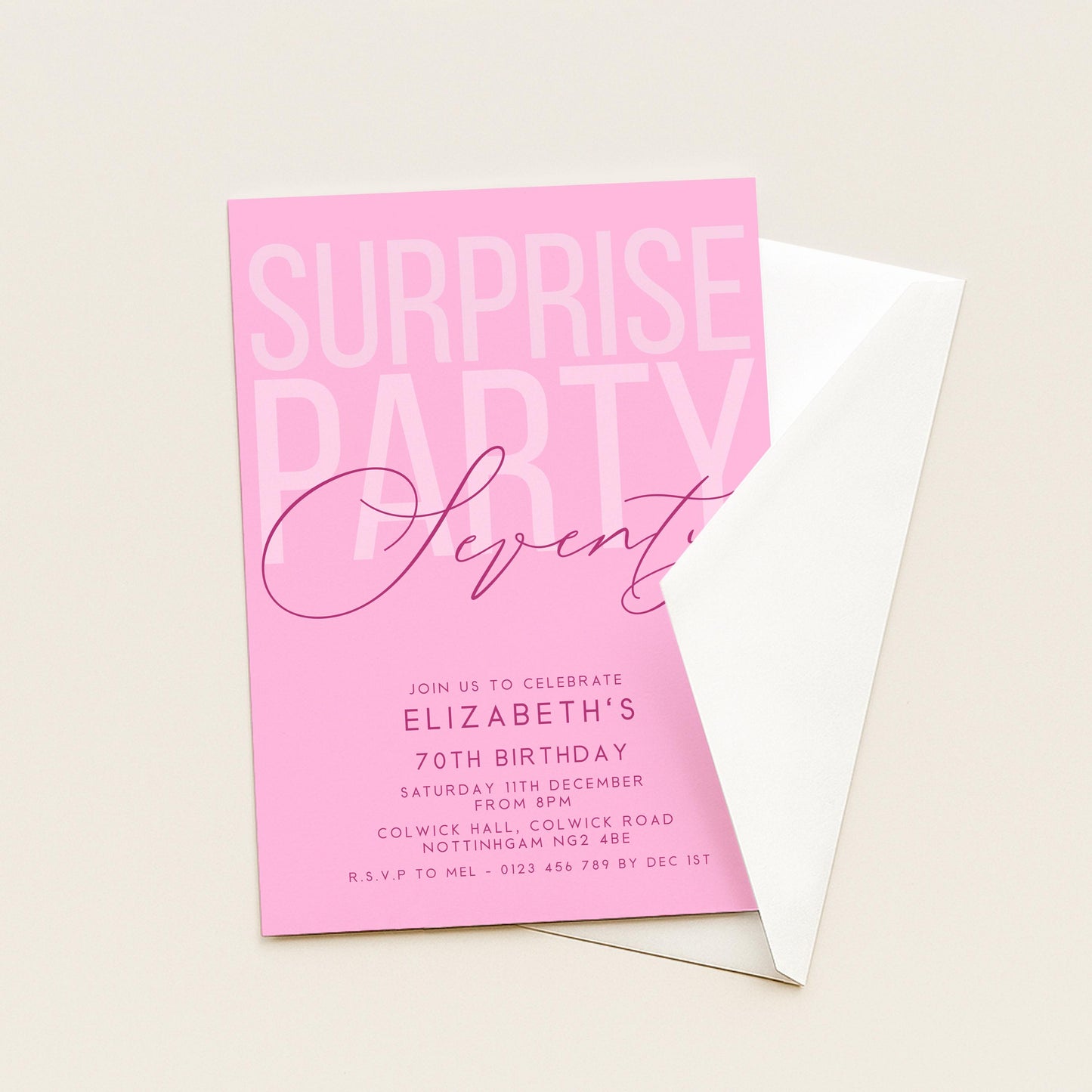 Surprise 70th Birthday Invitation, Editable Pink Surprise Party Invite, Women's Adult Invitation Template, 70th BirthdayPrintable Template