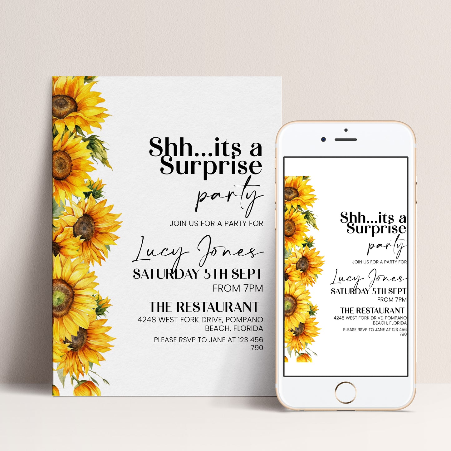 Sunflower Surprise Party Invitation | Editable Digital Download Template | Printable Birthday Surprise Invite