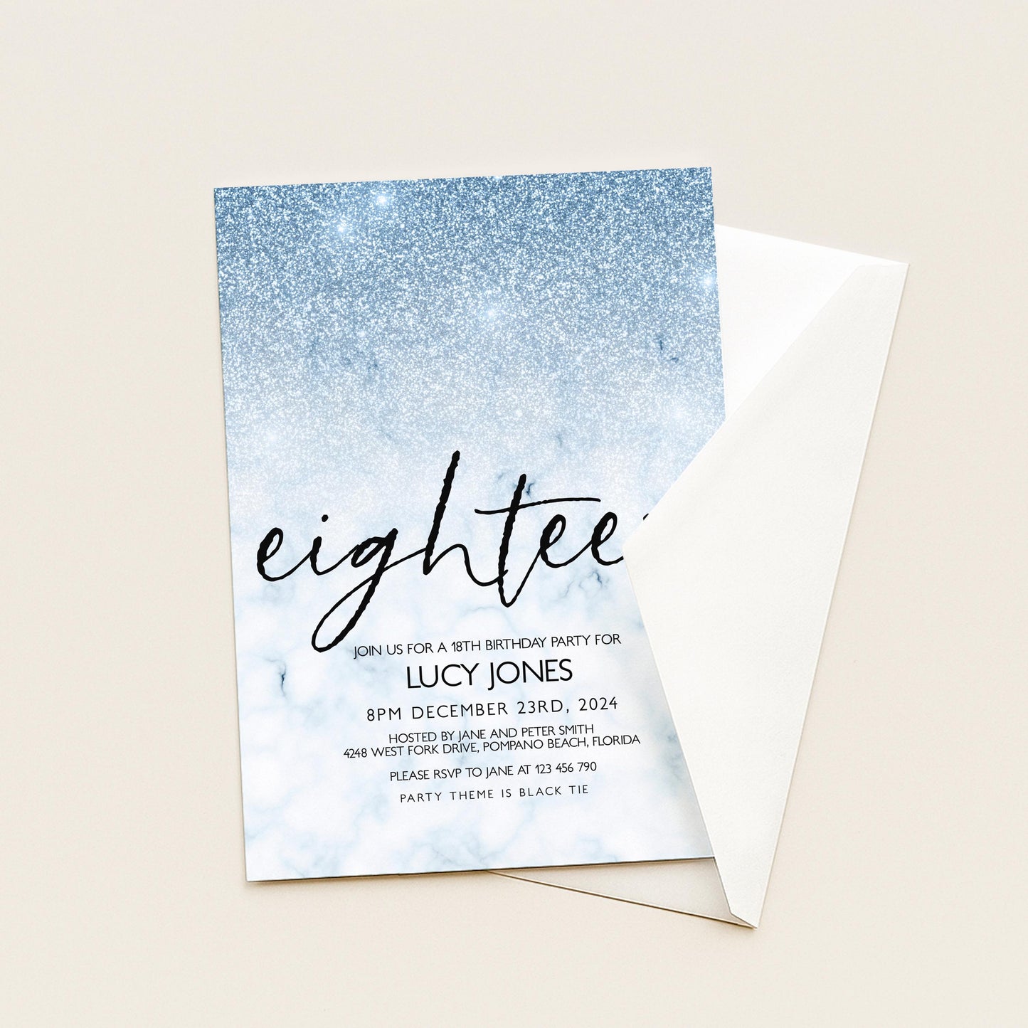 The image is a birthday party invitation for a 16th birthday party for Lucy Jones.