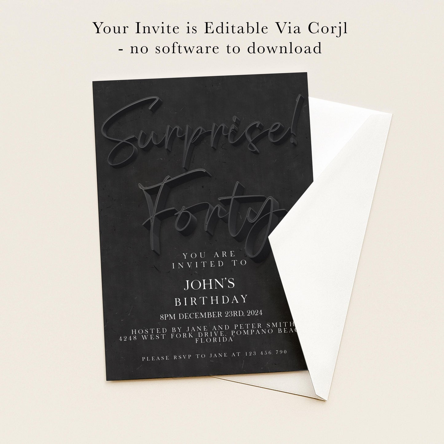 The image is a birthday invitation for John's 40th birthday.