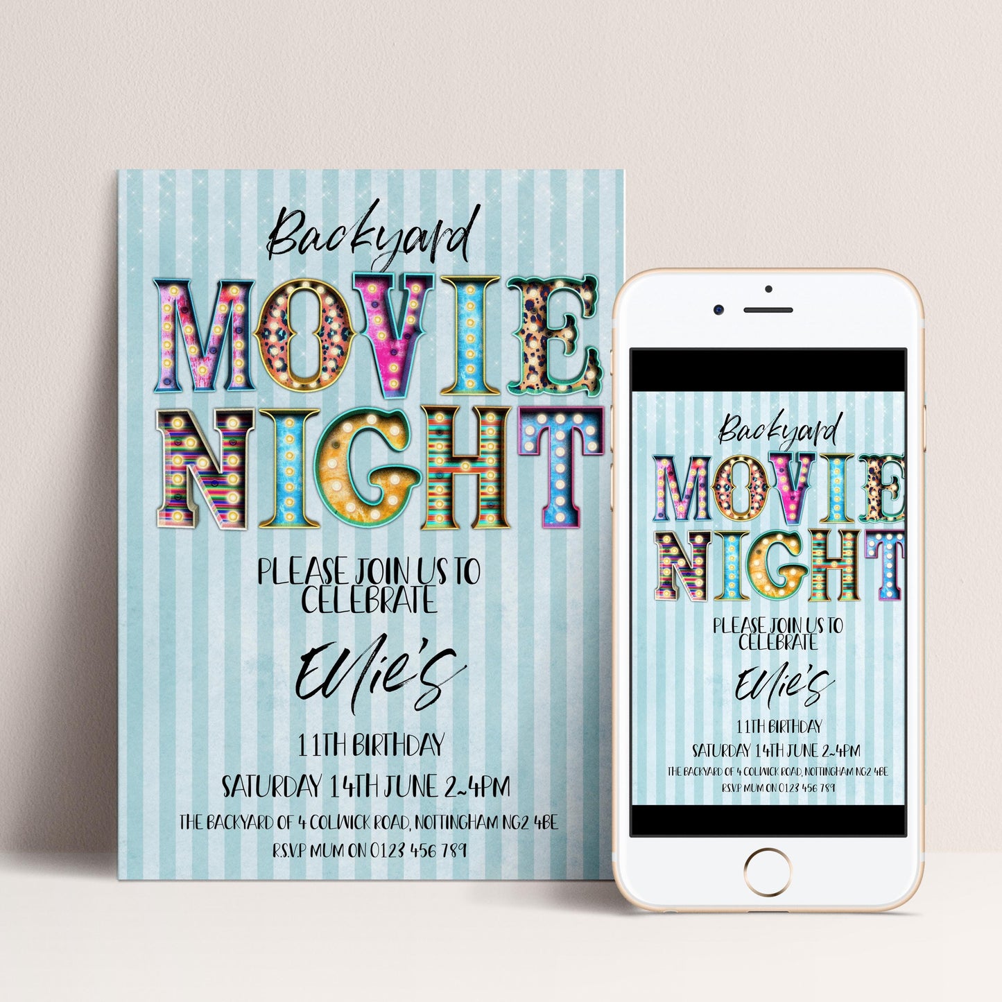 The image is a promotional poster for a backyard movie night event.