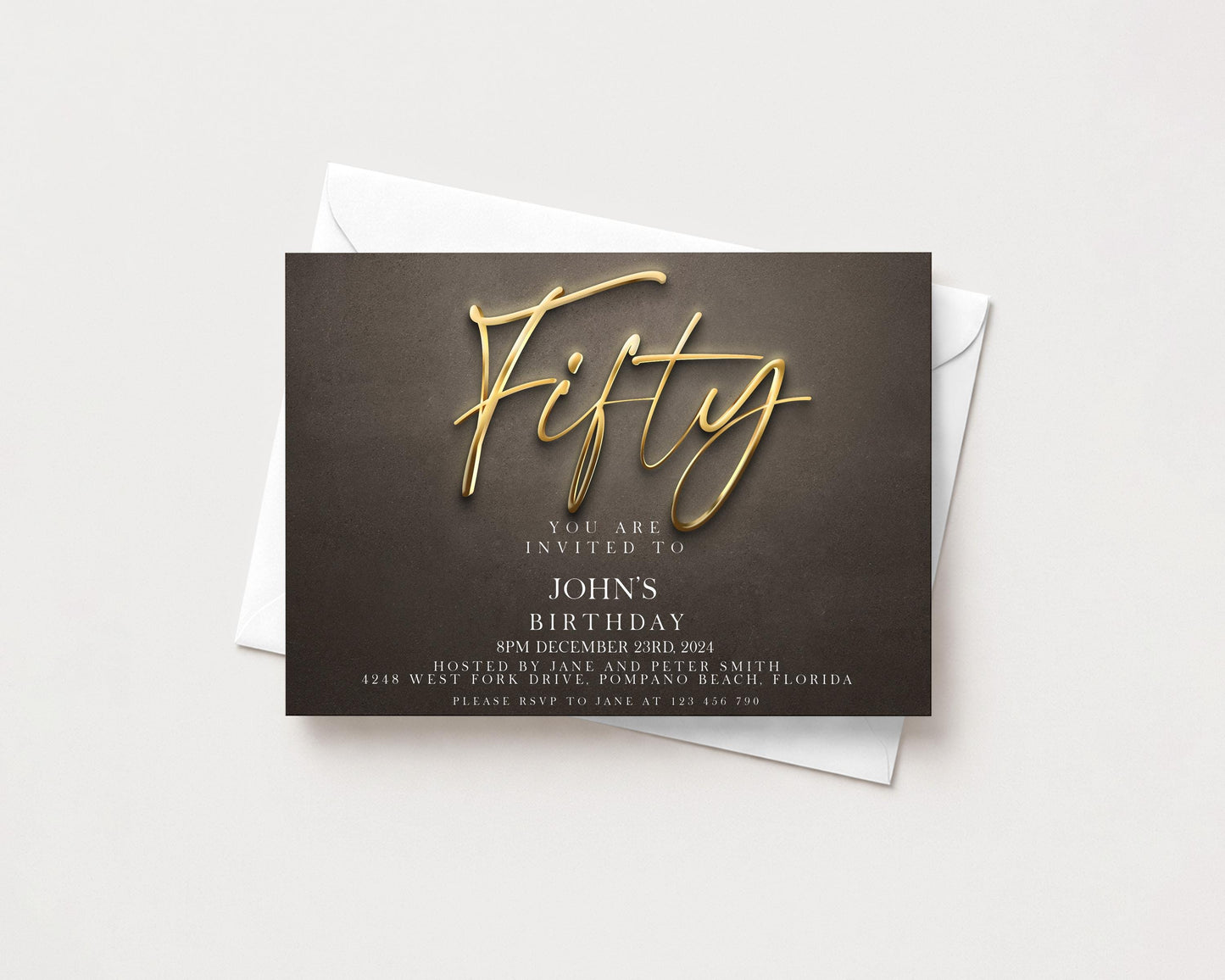 The image is a birthday invitation for John's 50th birthday.