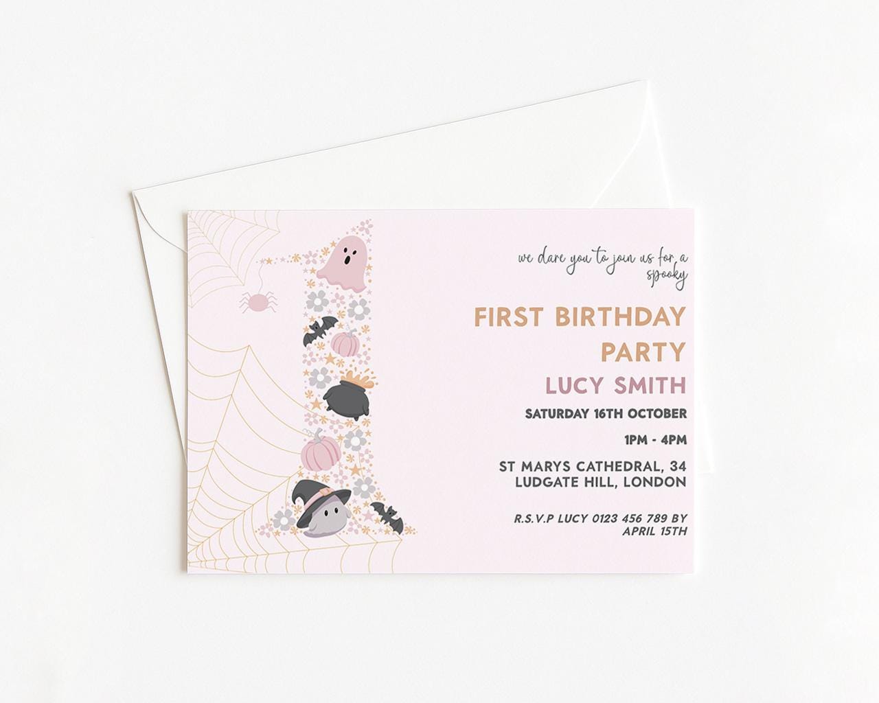 The image is a birthday party invitation for a first birthday party.