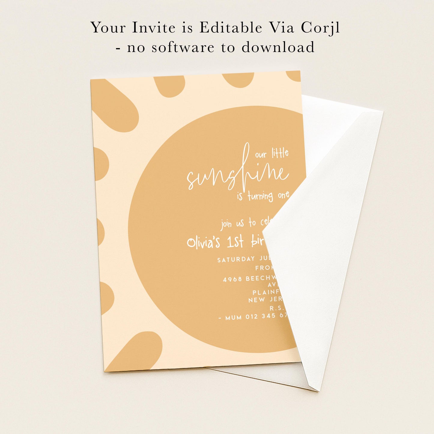 Our Little Sunshine 1st Birthday Invitation, Boho Sun Turning One Party Invite, Editable Printable Template, Gender Neutral Baby Evite
