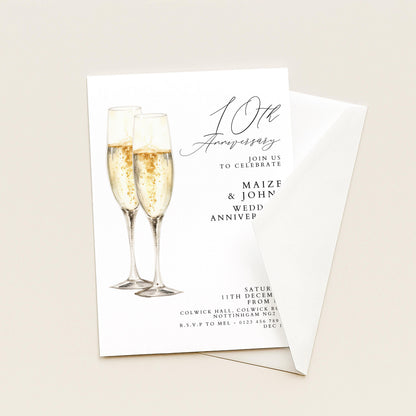 10th Wedding Anniversary Invitation, 10 Year Anniversary Party Invite, Editable Champagne Anniversary Invitation