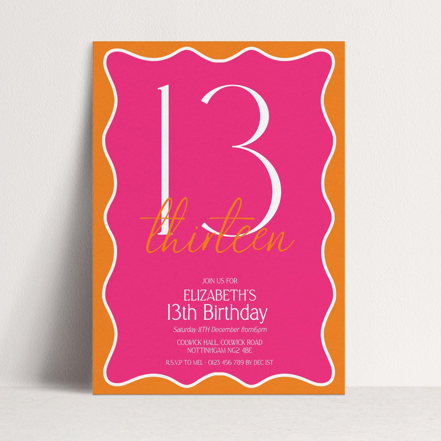 13th Birthday Invitation Girl, Pink Orange 13th Party Invite, Teen Printable Invite, Editable Corjl Template