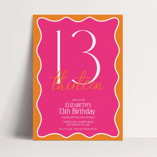 13th Birthday Invitation Girl, Pink Orange 13th Party Invite, Teen Printable Invite, Editable Corjl Template