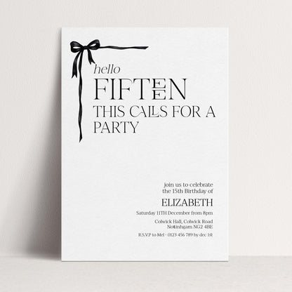 15th Birthday Invitation Girl, Hello Fifteen Party Invite, Printable Bow Birthday Invite, Editable Corjl Template