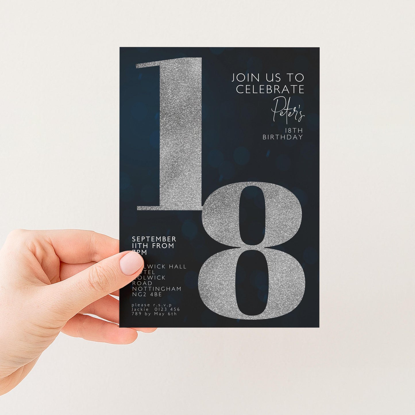 18th Birthday Invitation for Men Black Silver Editable Eighteen For Him Boys Men Template Corjl Instant Download