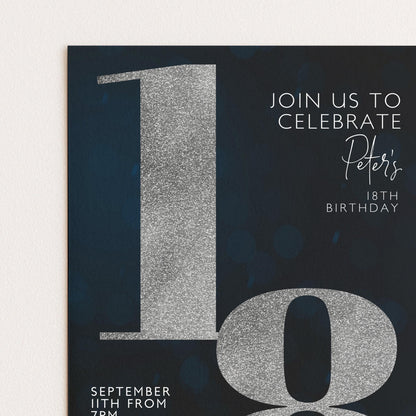 18th Birthday Invitation for Men Black Silver Editable Eighteen For Him Boys Men Template Corjl Instant Download