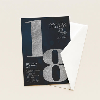 18th Birthday Invitation for Men Black Silver Editable Eighteen For Him Boys Men Template Corjl Instant Download