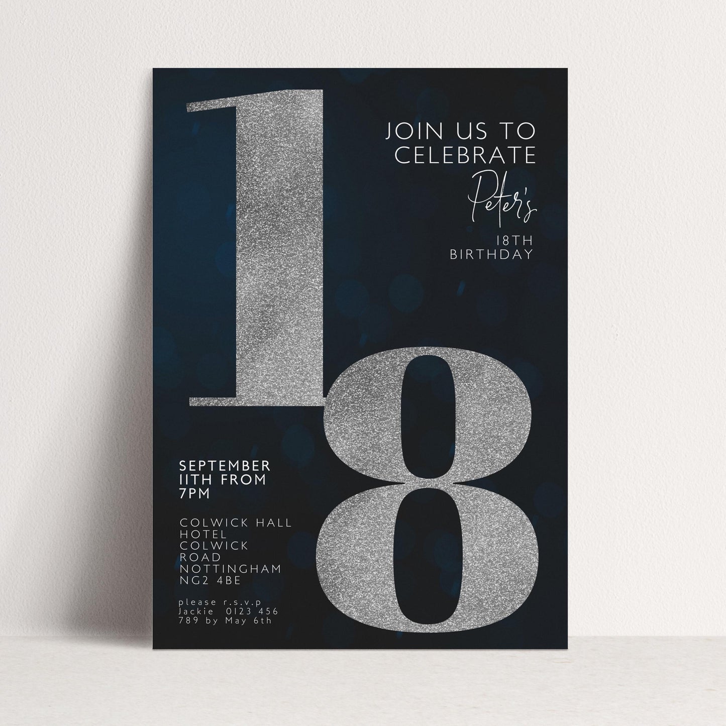 18th Birthday Invitation for Men Black Silver Editable Eighteen For Him Boys Men Template Corjl Instant Download