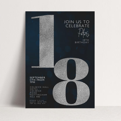 18th Birthday Invitation for Men Black Silver Editable Eighteen For Him Boys Men Template Corjl Instant Download
