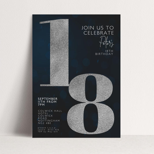 18th Birthday Invitation for Men Black Silver Editable Eighteen For Him Boys Men Template Corjl Instant Download