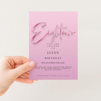 18th Birthday Invitation Editable invite Pink Sparkly invitation Simple Elegant For Her Instant Download Printable SPK