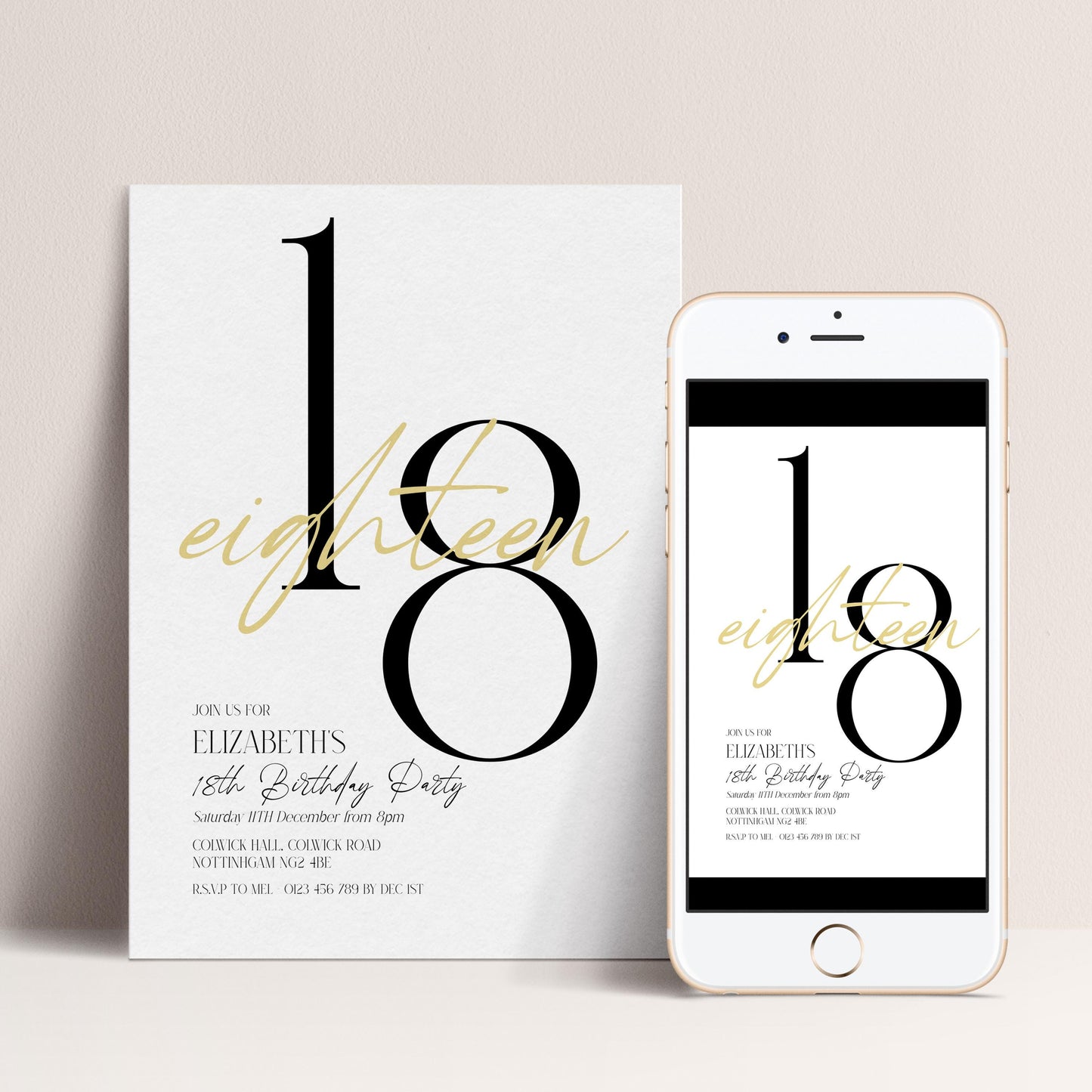 18th Birthday Invitation Woman, White Gold 18th Party Invite, Elegant Milestone Birthday Invite, Editable Corjl Template