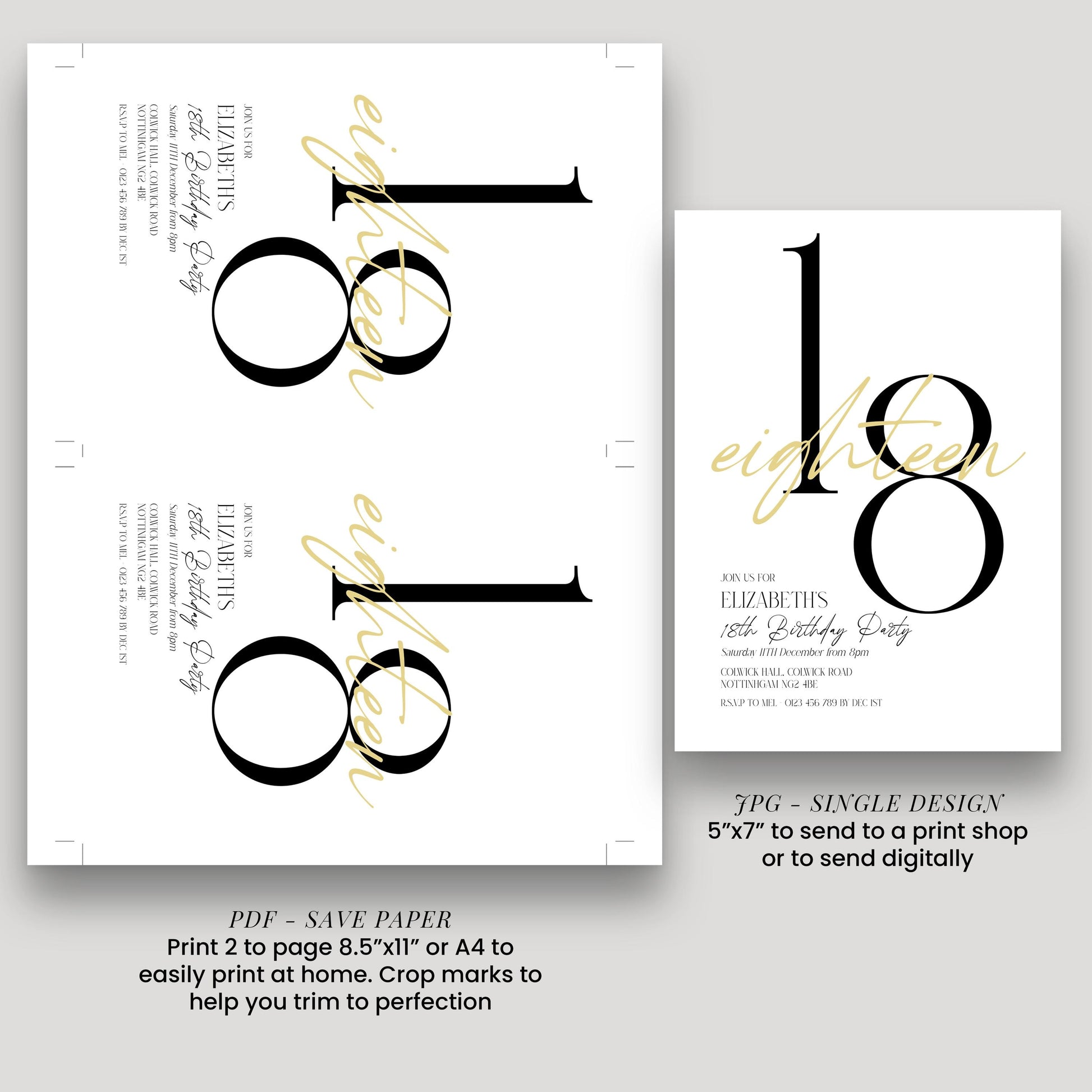 18th Birthday Invitation Woman, White Gold 18th Party Invite, Elegant Milestone Birthday Invite, Editable Corjl Template