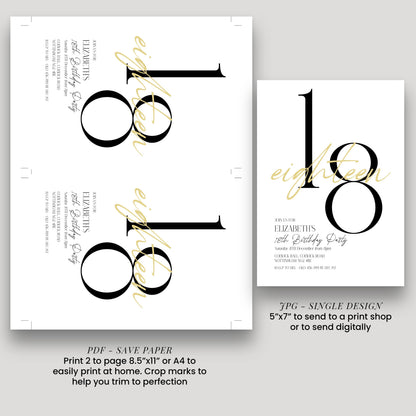 18th Birthday Invitation Woman, White Gold 18th Party Invite, Elegant Milestone Birthday Invite, Editable Corjl Template